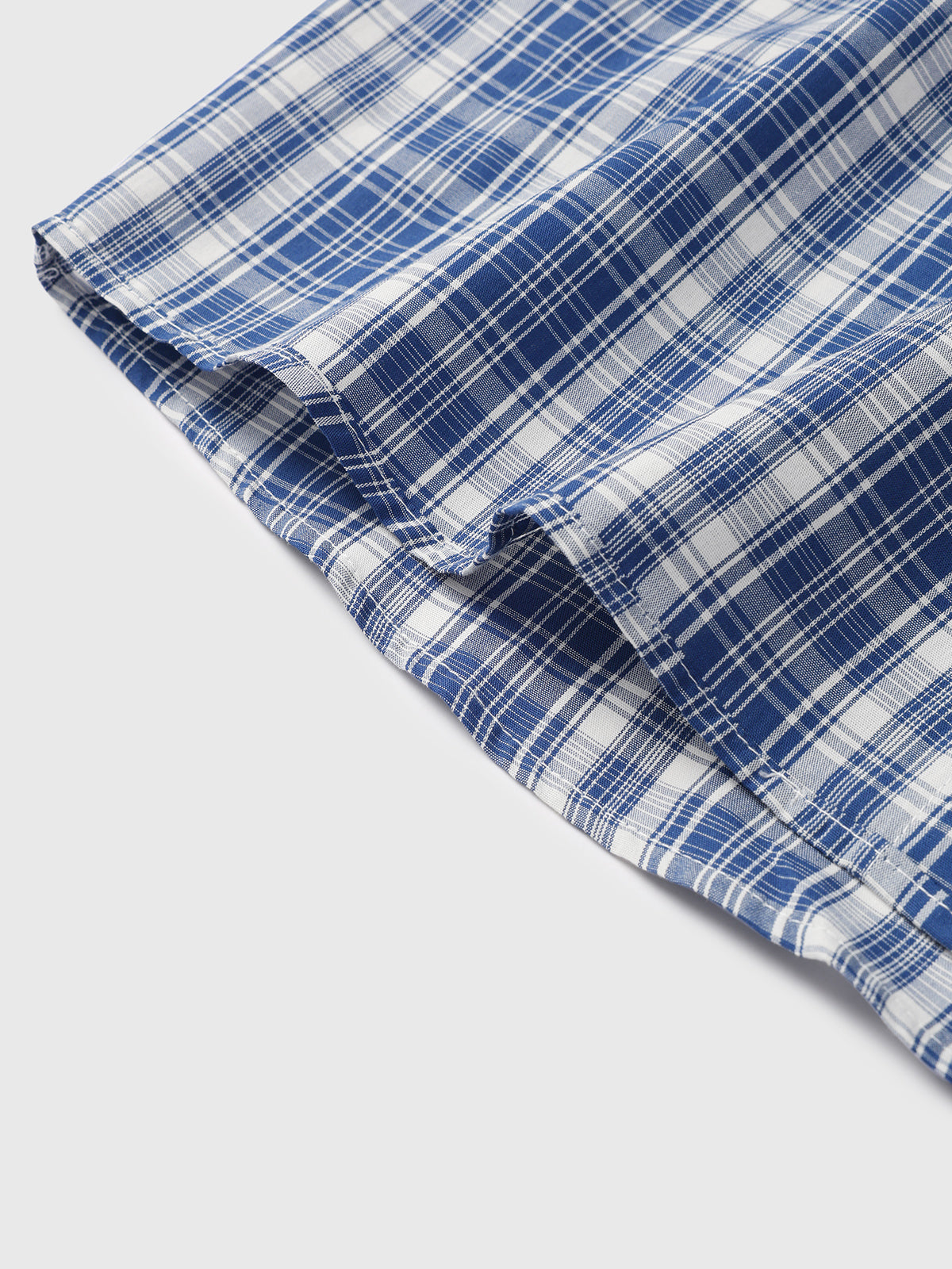 Blue Plaid Embroidered Detail Shirt – Navy Blue