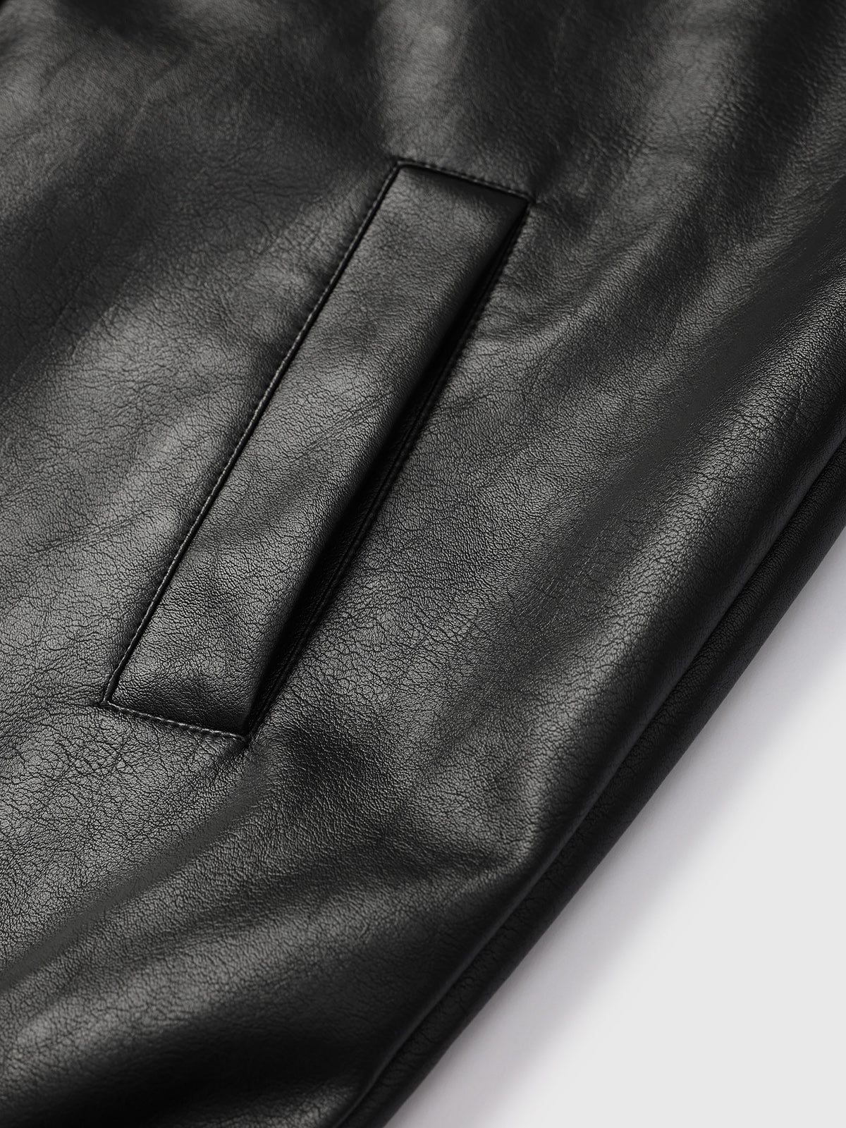 Faux Leather Bomber Jacket – Classic Black