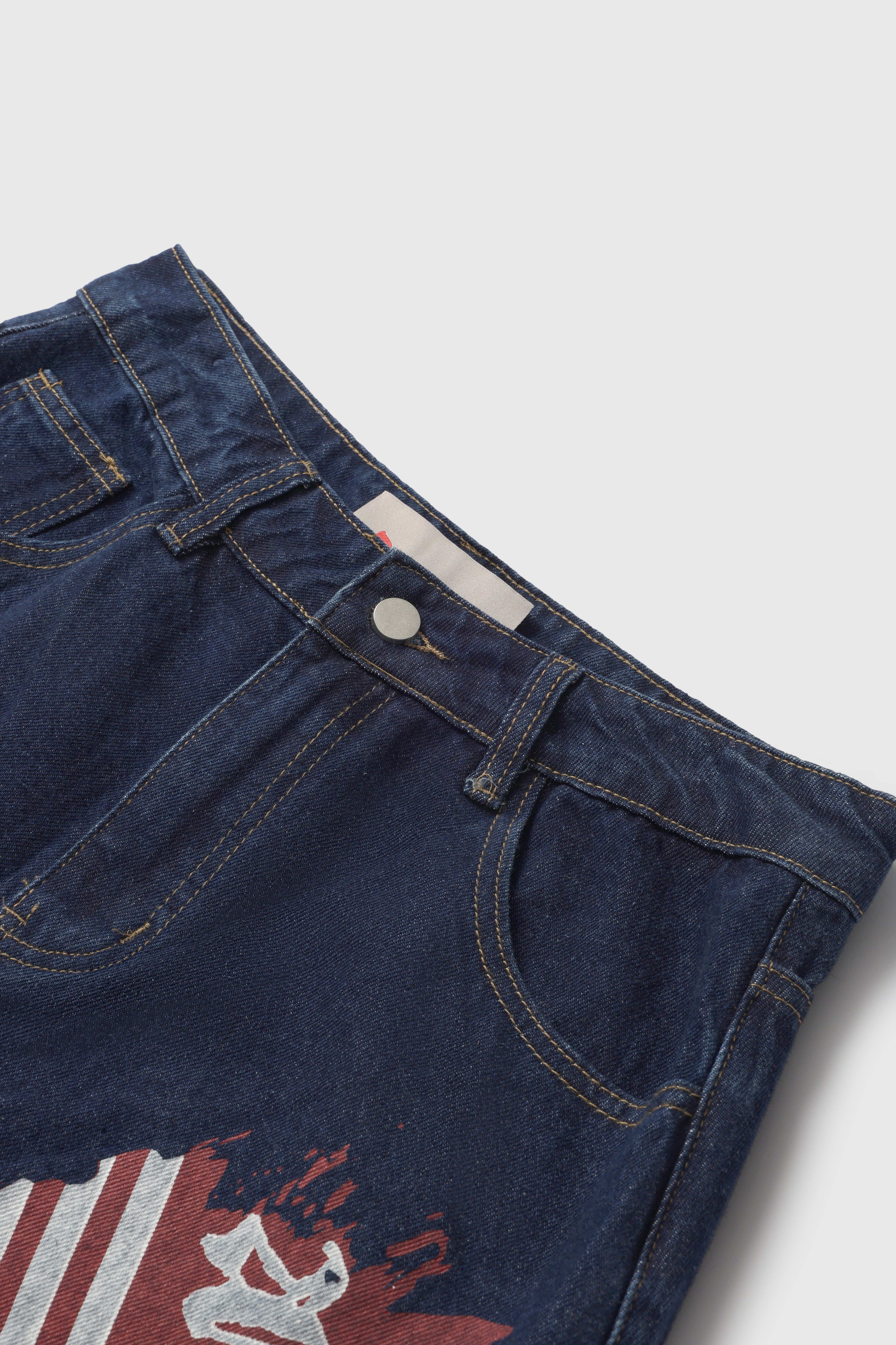 Patchwork Wide-Leg Denim Jeans – Denim Blue