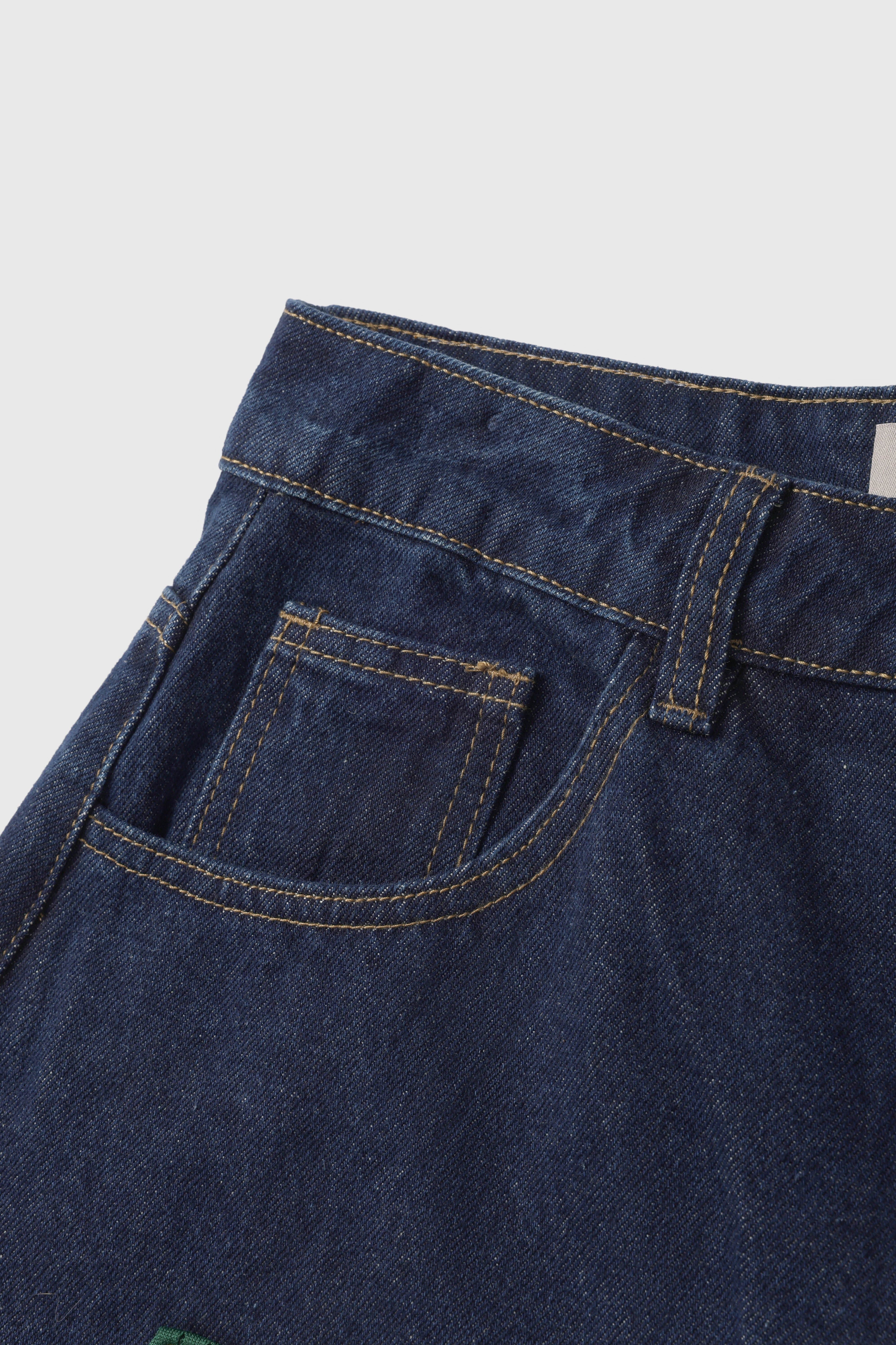 Patchwork Wide-Leg Denim Jeans – Denim Blue