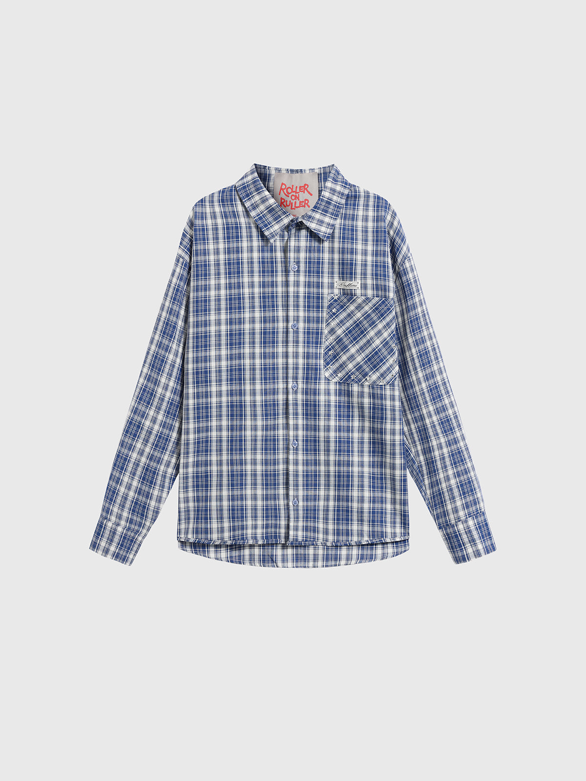 Blue Plaid Embroidered Detail Shirt – Navy Blue
