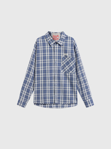 Blue Plaid Embroidered Detail Shirt – Navy Blue