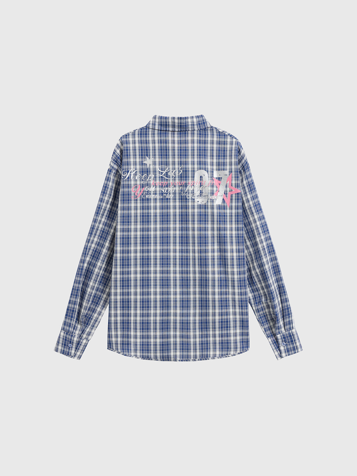 Blue Plaid Embroidered Detail Shirt – Navy Blue