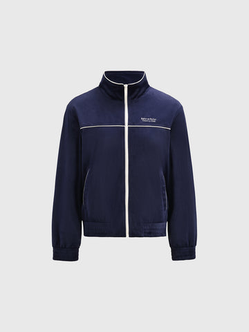 Parallel Lines Zip Jacket – Navy Blue