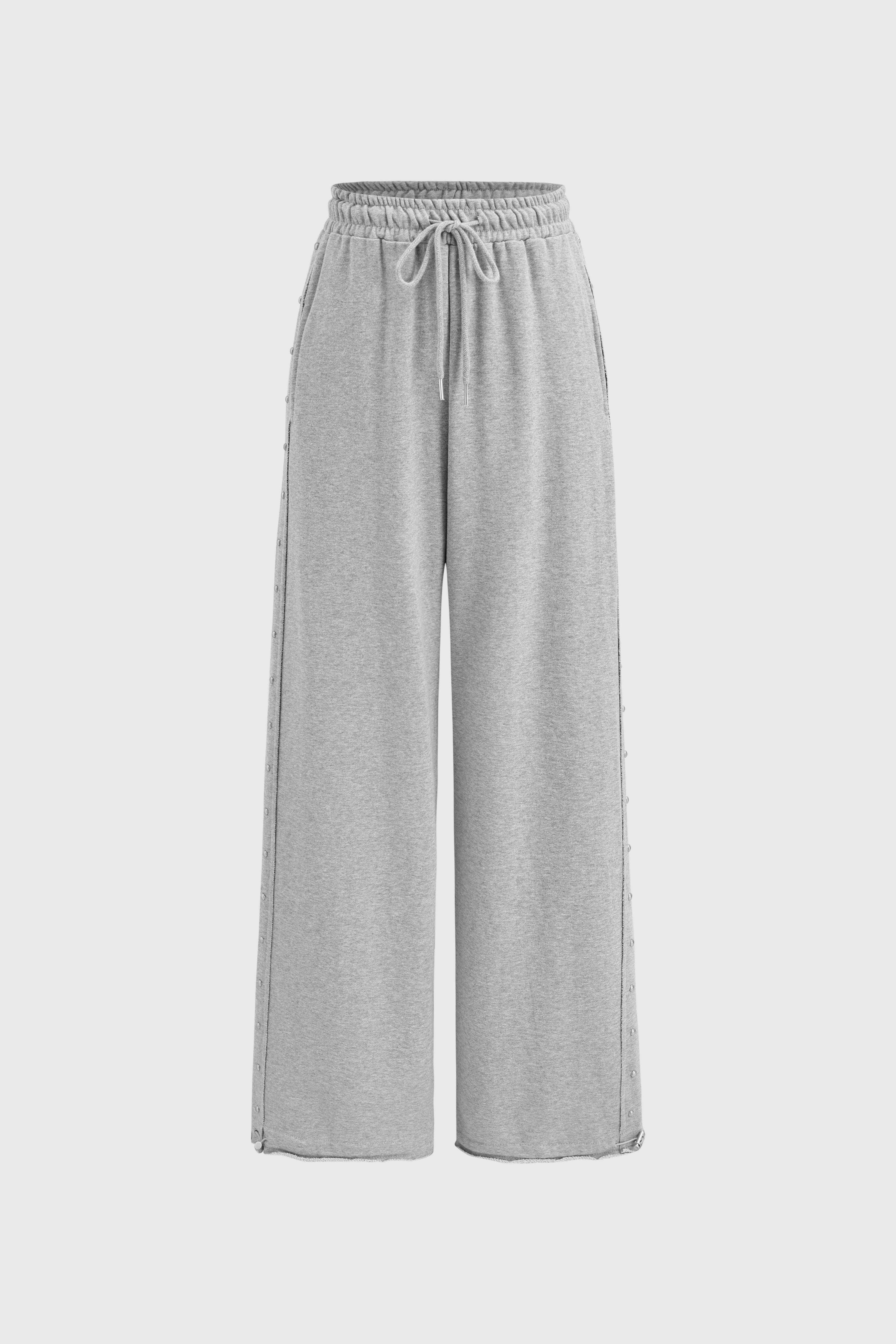Studded Trim Jogger Pants - Ash Grey