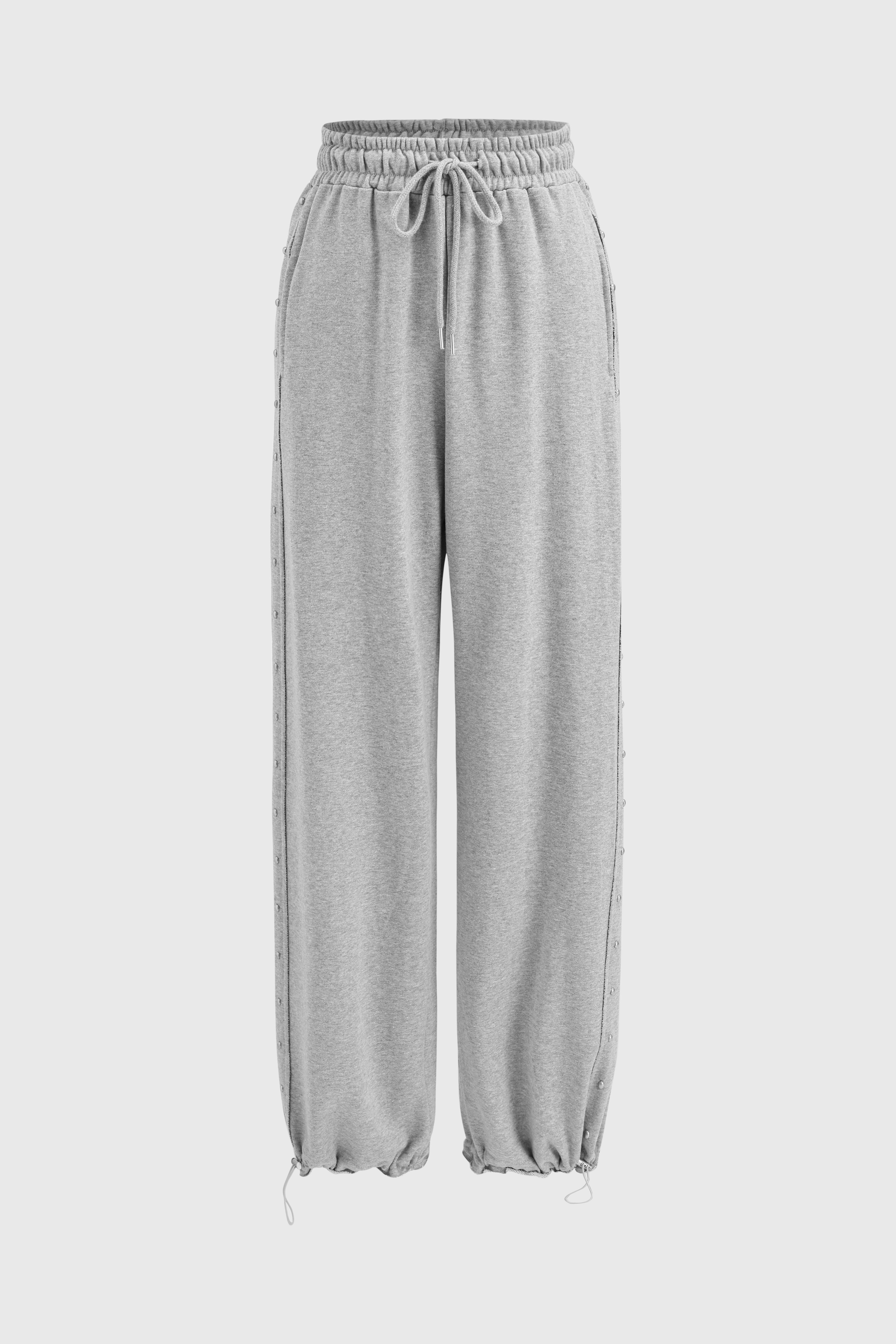 Studded Trim Jogger Pants - Ash Grey