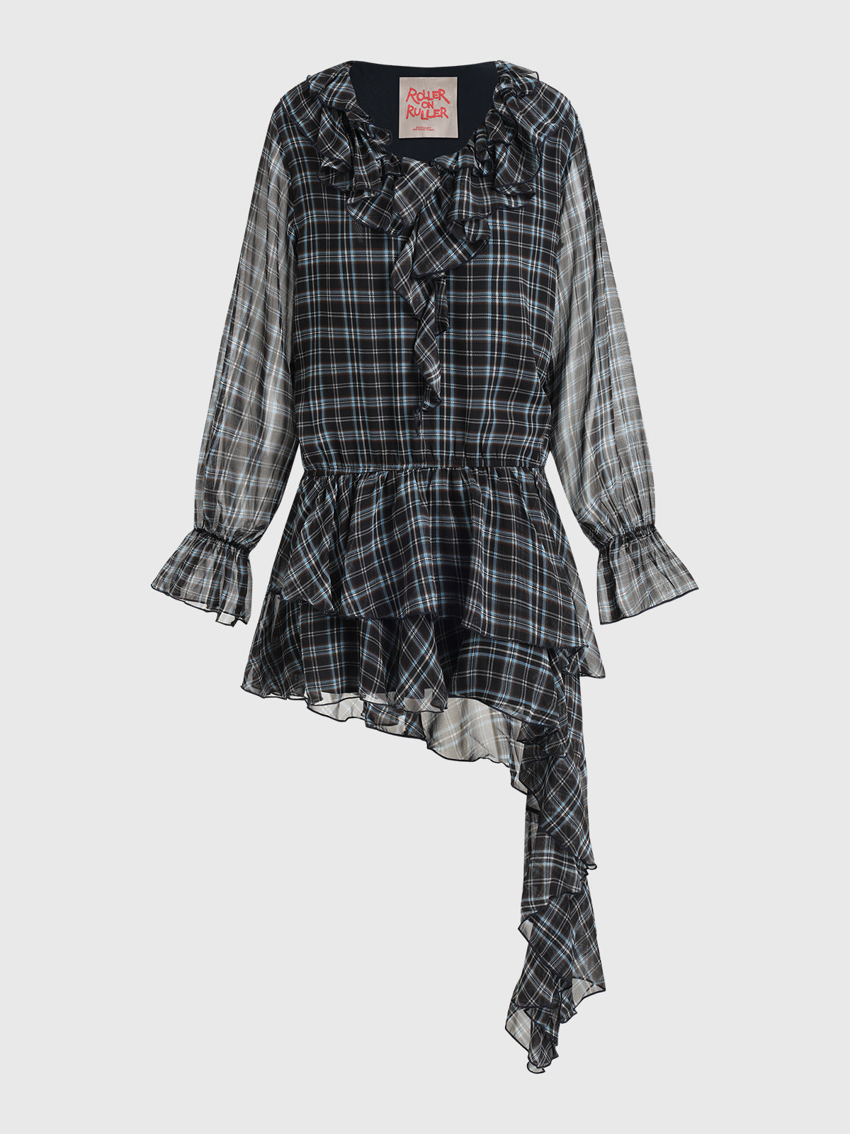 Soft Disagreement Ruffle Dress – Navy Check