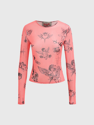 Angel Glowoff Mesh Top - Neon Blush