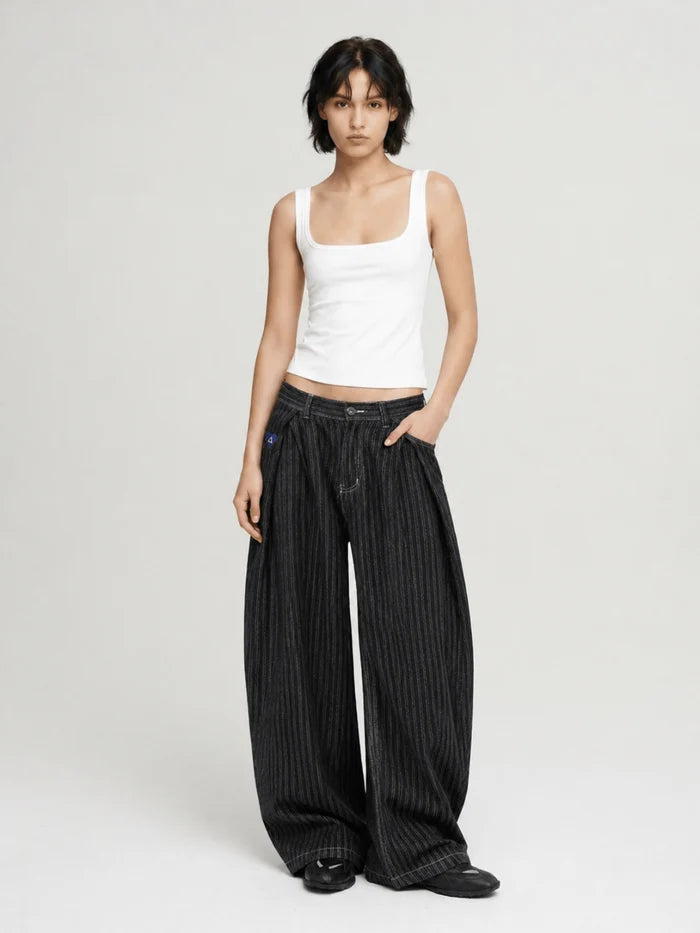 Co-ed Dorm Wide-leg Drawstring Parachute Maxi Pants - Black