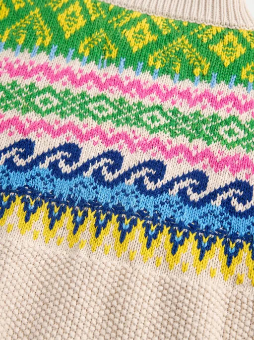 Co-ed Dorm Baggy Colorblock Knit Sweater - Beige