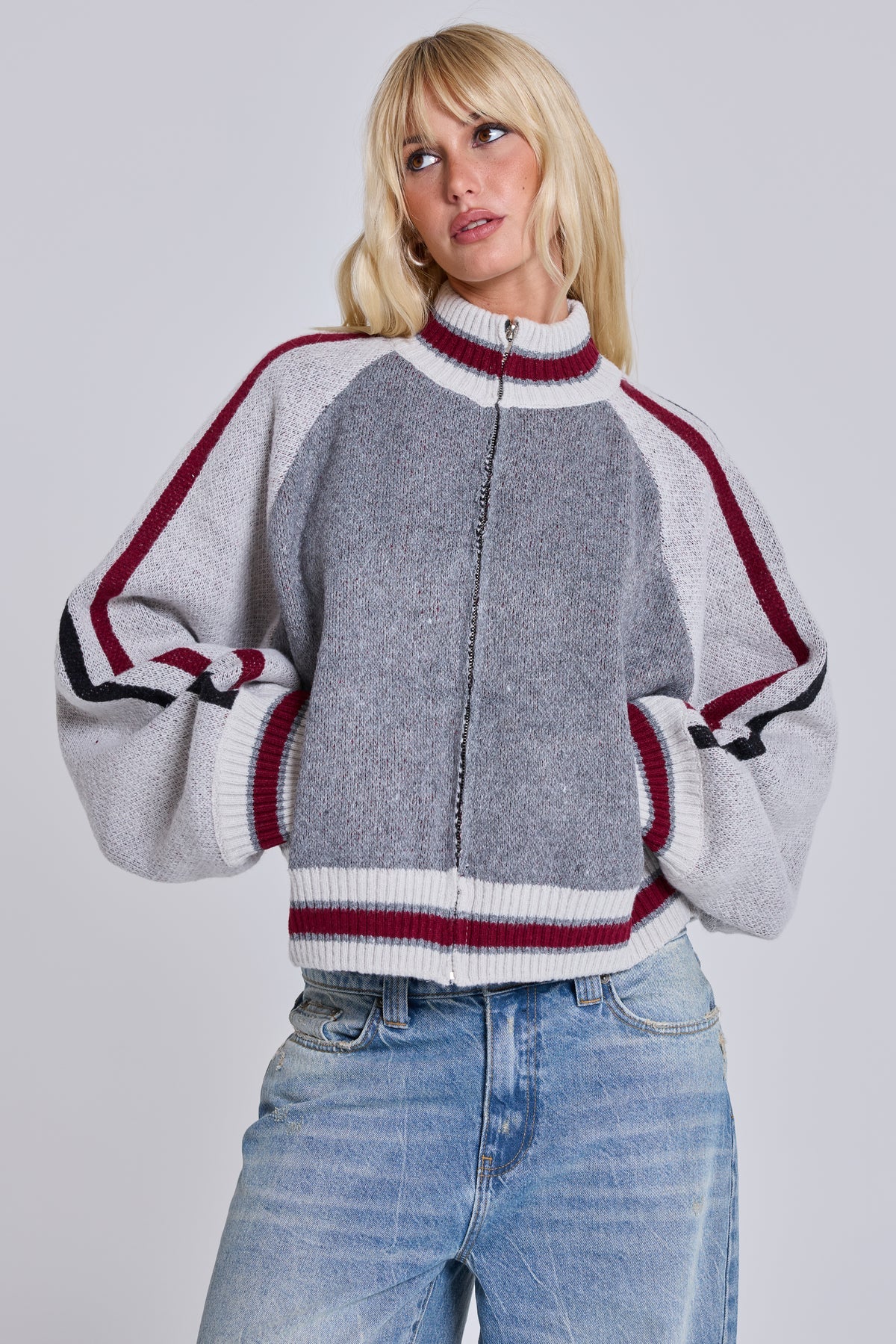 American Club Baggy Number Patch Knit Sweater - Grey