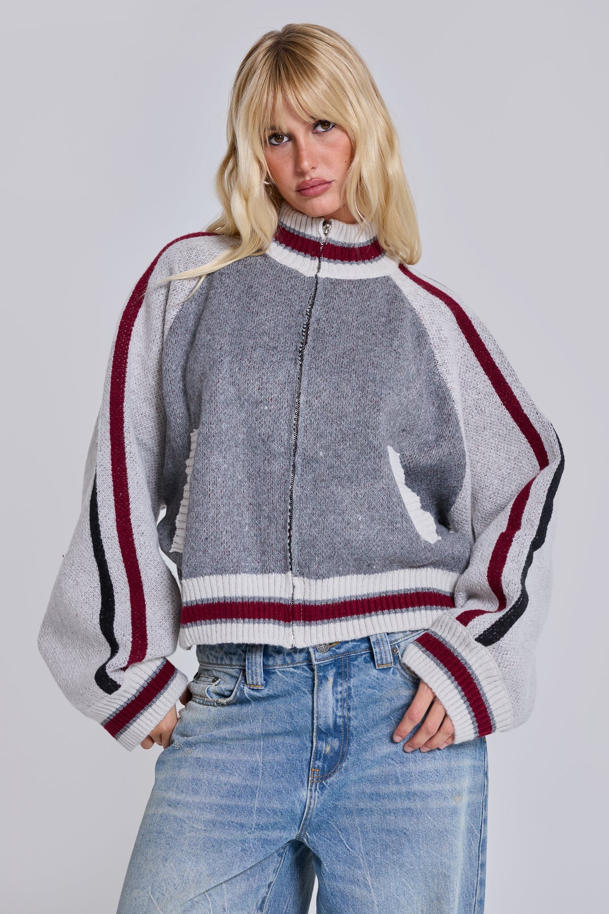 American Club Baggy Number Patch Knit Sweater - Grey