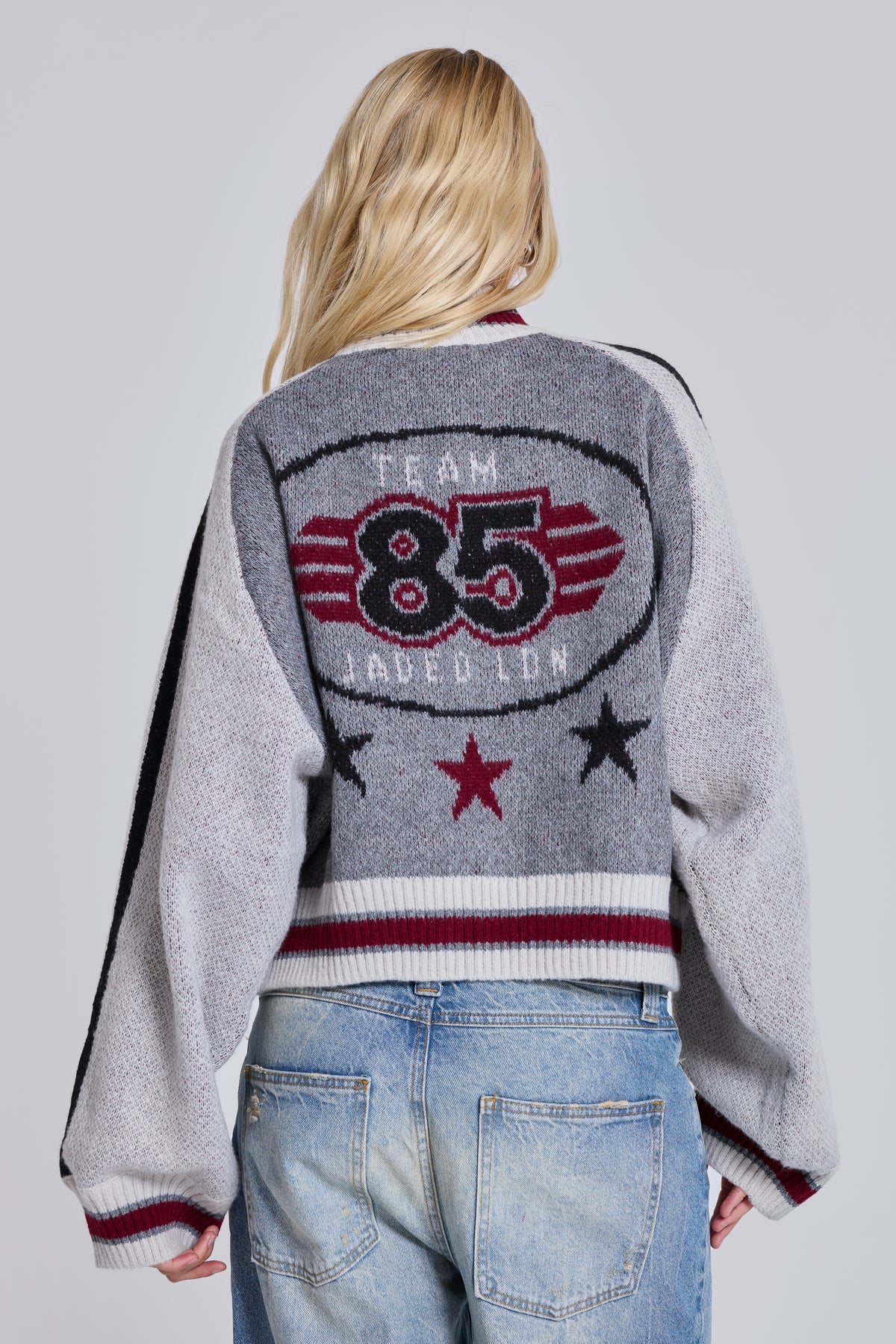 American Club Baggy Number Patch Knit Sweater - Grey