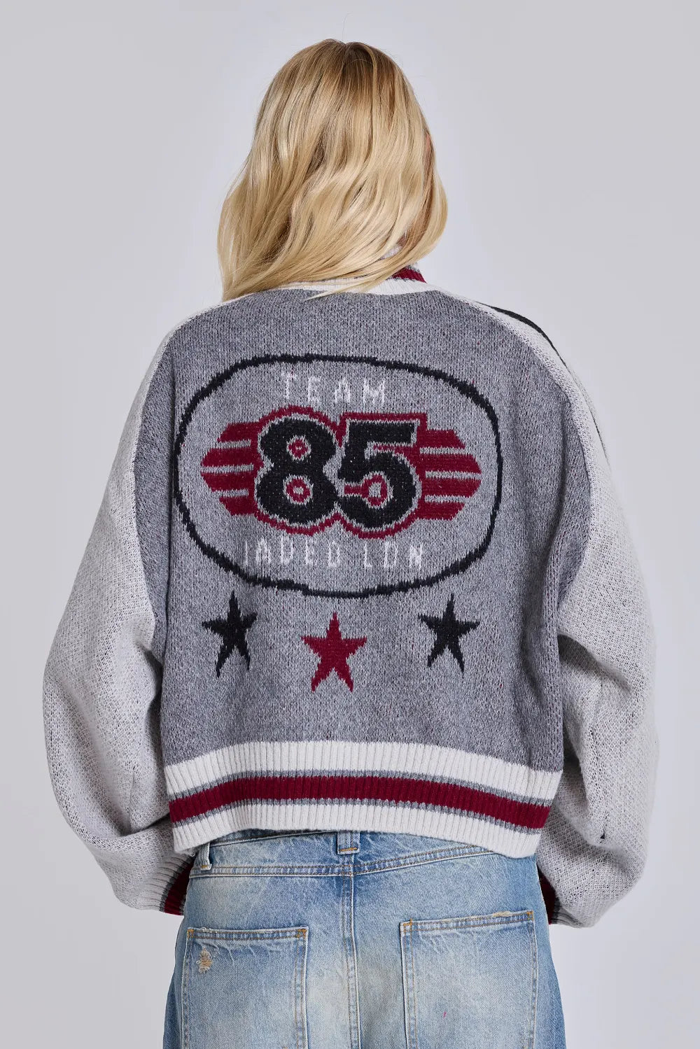 American Club Baggy Number Patch Knit Sweater - Grey