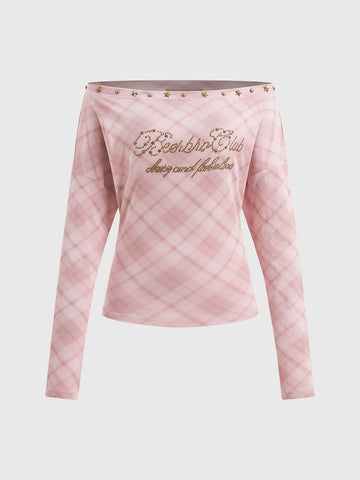 Post-Script Tee – Blush Plaid