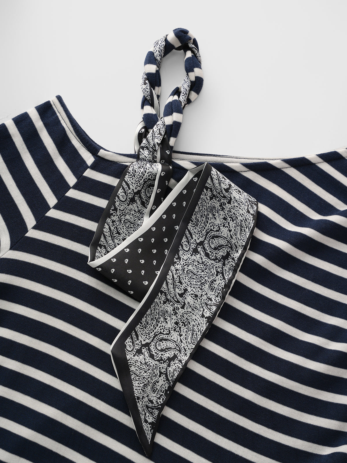Tilted Shoulder Stripe Sleeve Top - Black White