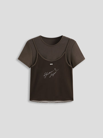 Bedazzled Web Tee - Mocha Spark