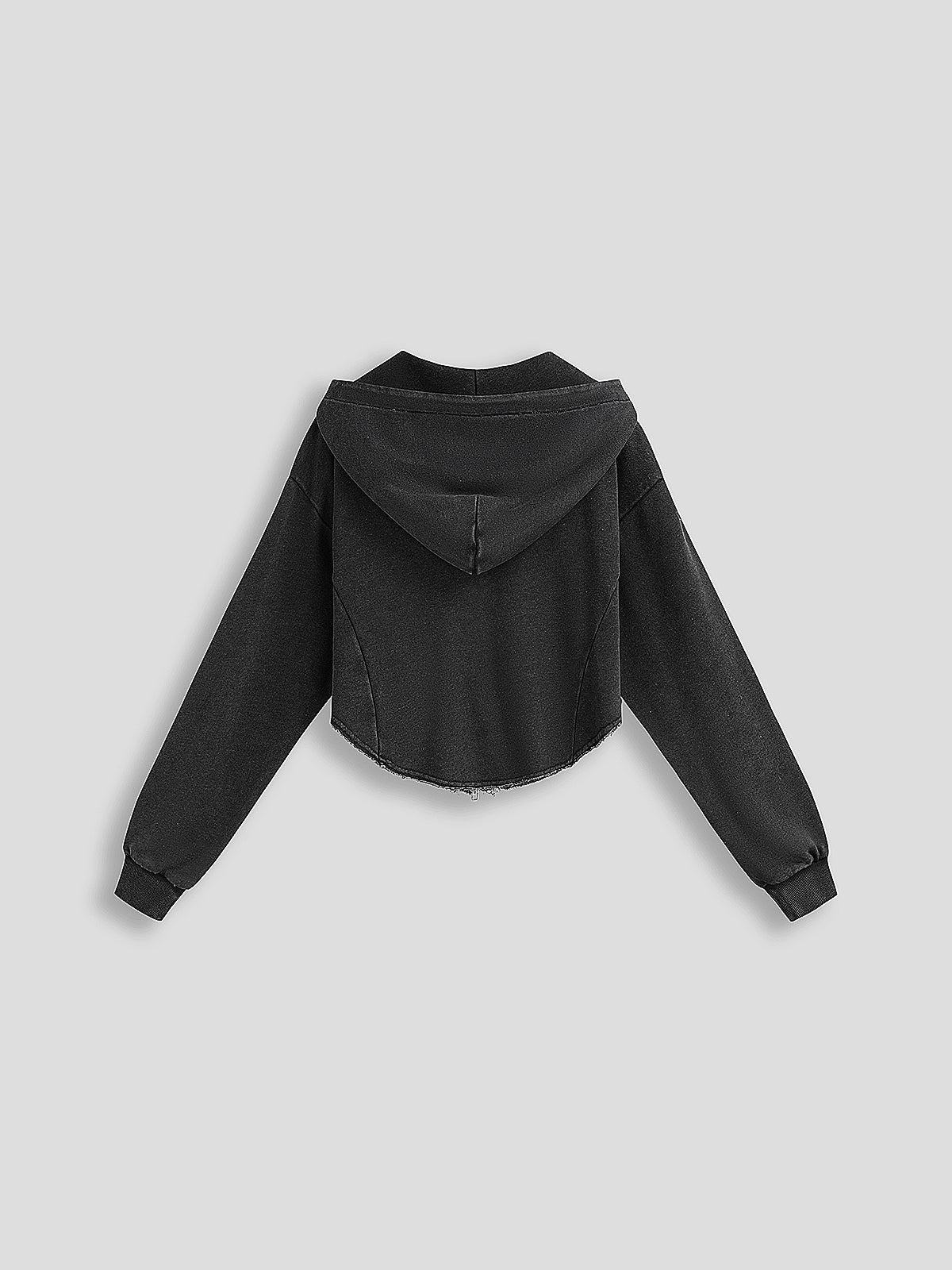 Cropped Studded Zip Hoodie – Washed Black