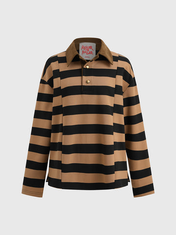 Library Stripe Polo Sweatshirt – Tan Black