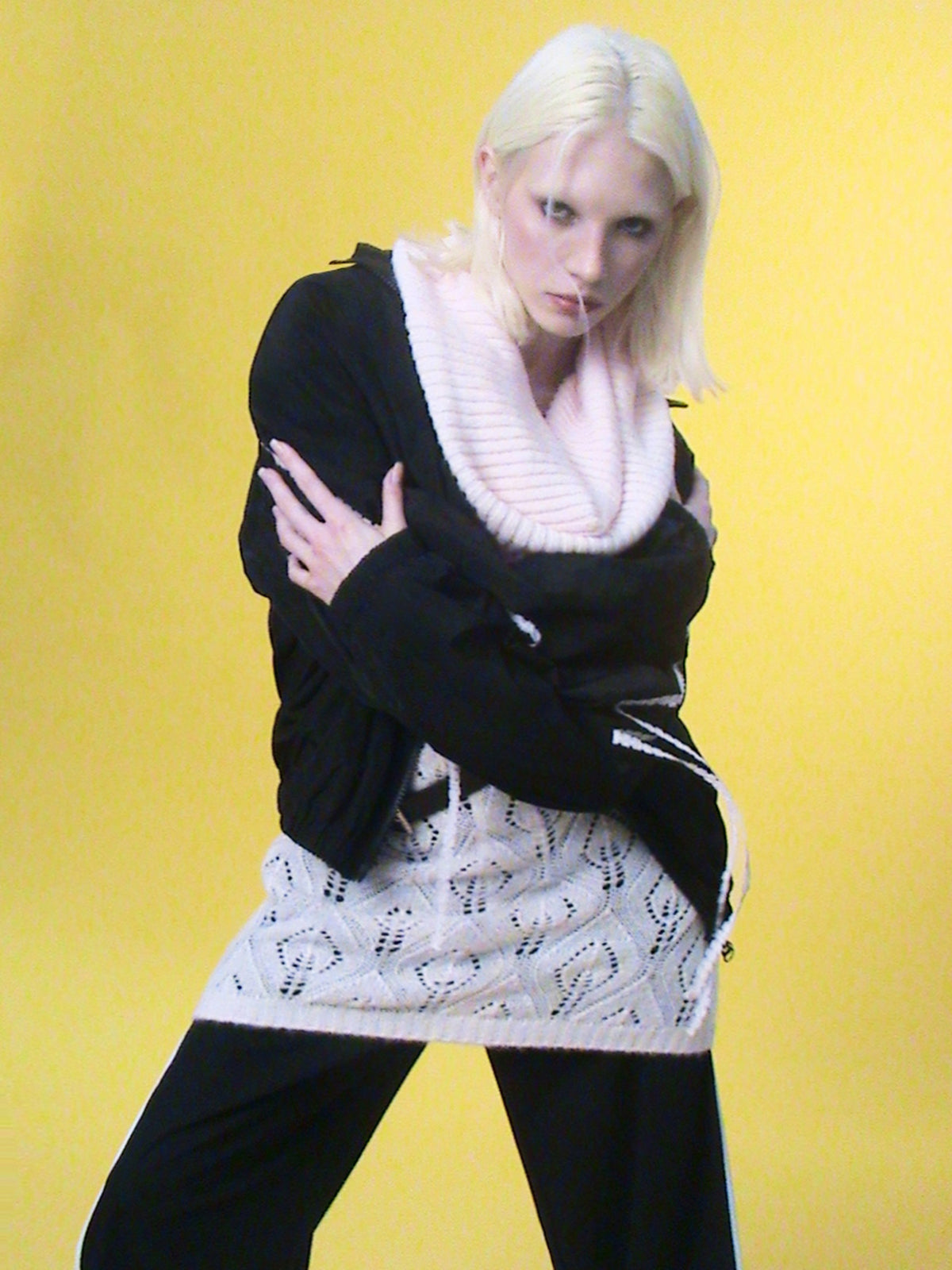 Lace-Fringed Zip Jacket - Noir Bow