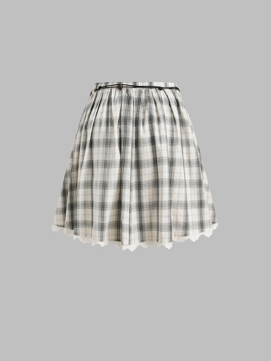 Cute Agenda Check Lace Skirt - Cloud Grey]