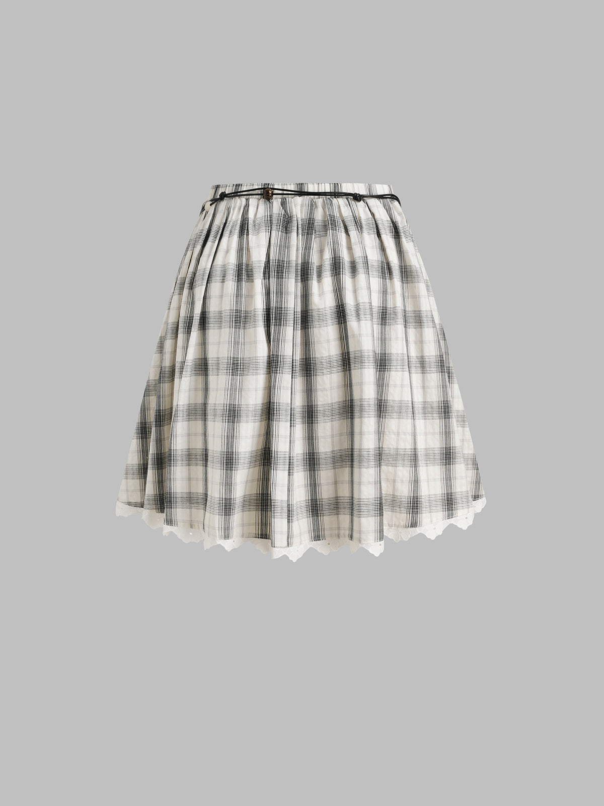 Cute Agenda Check Lace Skirt - Cloud Grey]