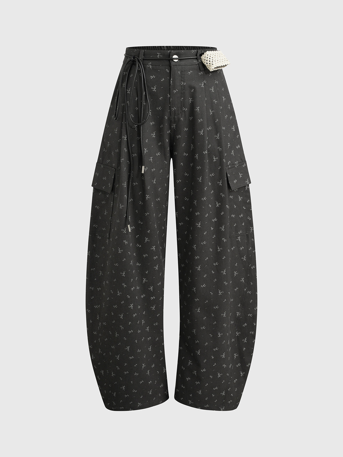 Flower Memo Cargo Pants - Charcoal Black
