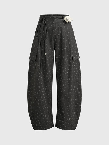 Flower Memo Cargo Pants - Charcoal Black