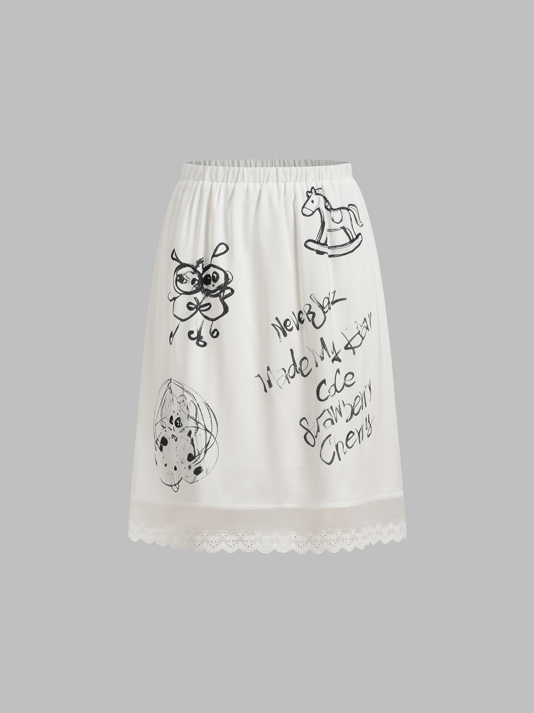 Ink Whisper Lace Graphic Skirt - Chalk White