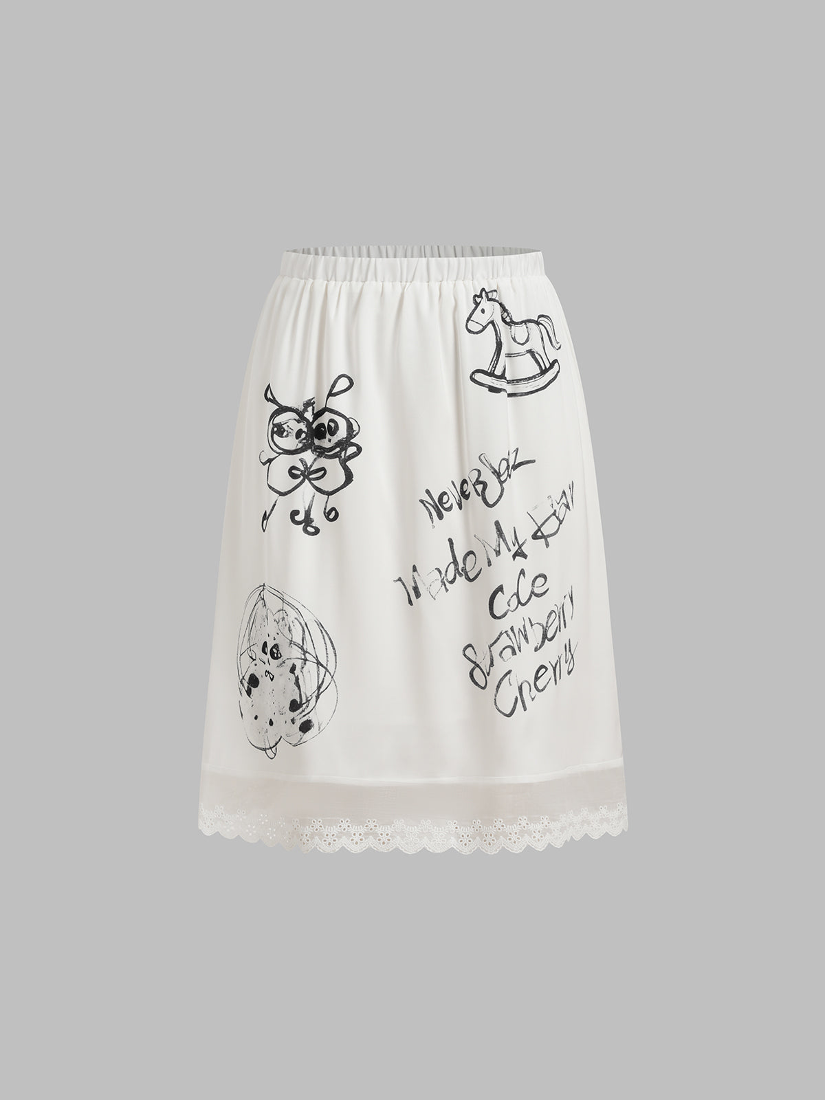 Ink Whisper Lace Graphic Skirt - Chalk White