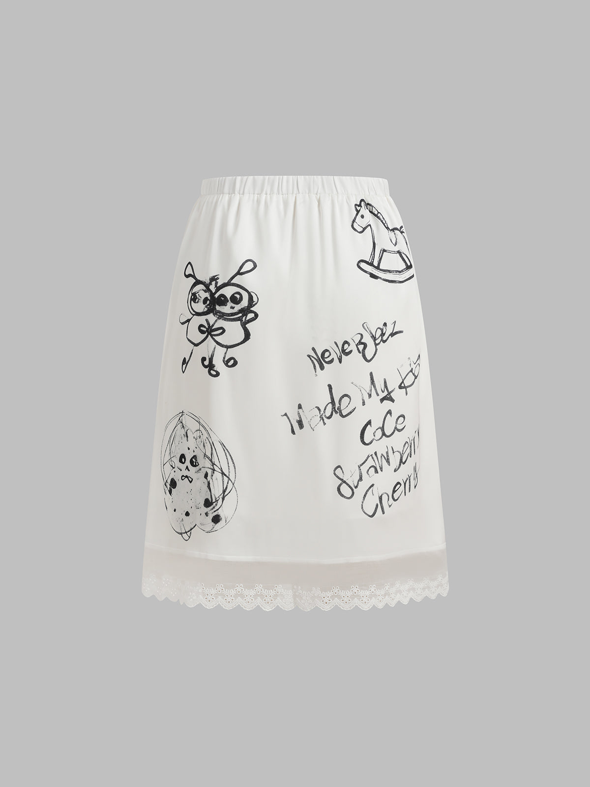 Ink Whisper Lace Graphic Skirt - Chalk White