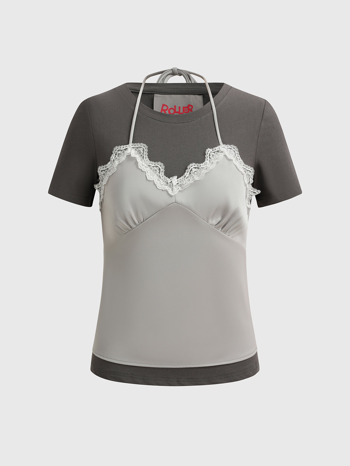 Office Illusion Lace Tee - Mist Grey