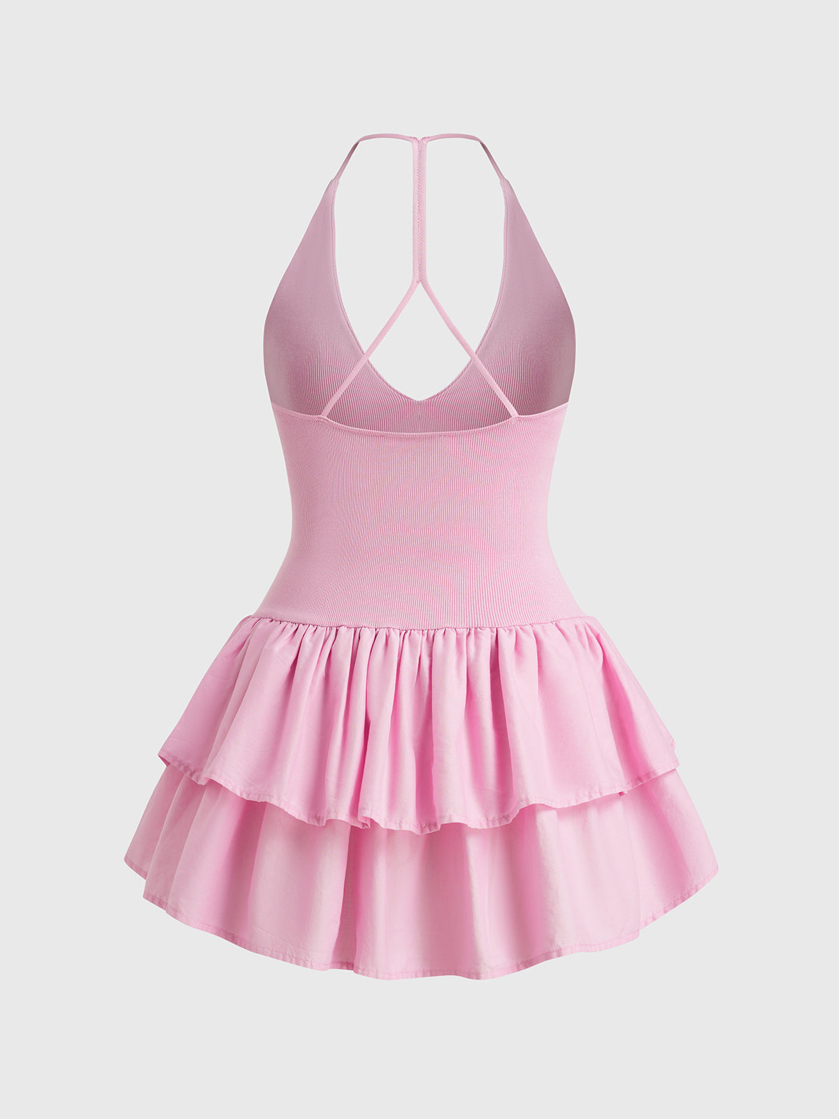 Ribbon Motion Lace Halter Dress - Blush Pink
