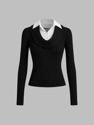 Desk Drama Layer Sleeve Top - Coal Black