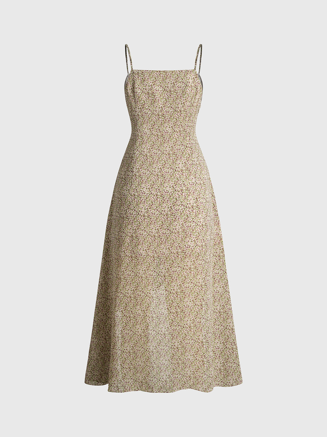 Unfinished Garden Asymmetric Dress – Soft Khaki Floral