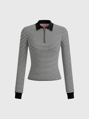 Second Glance Stripe Sleeve Top – Black White