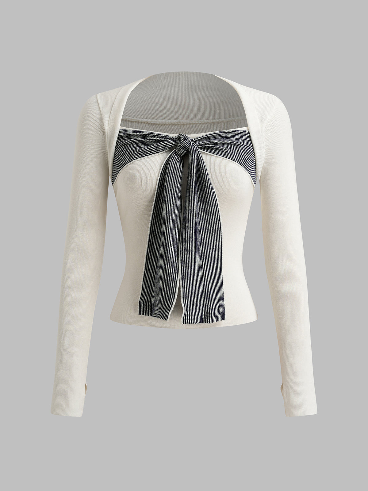 Soft Interruption Stripe Sleeve Top – Ivory Navy