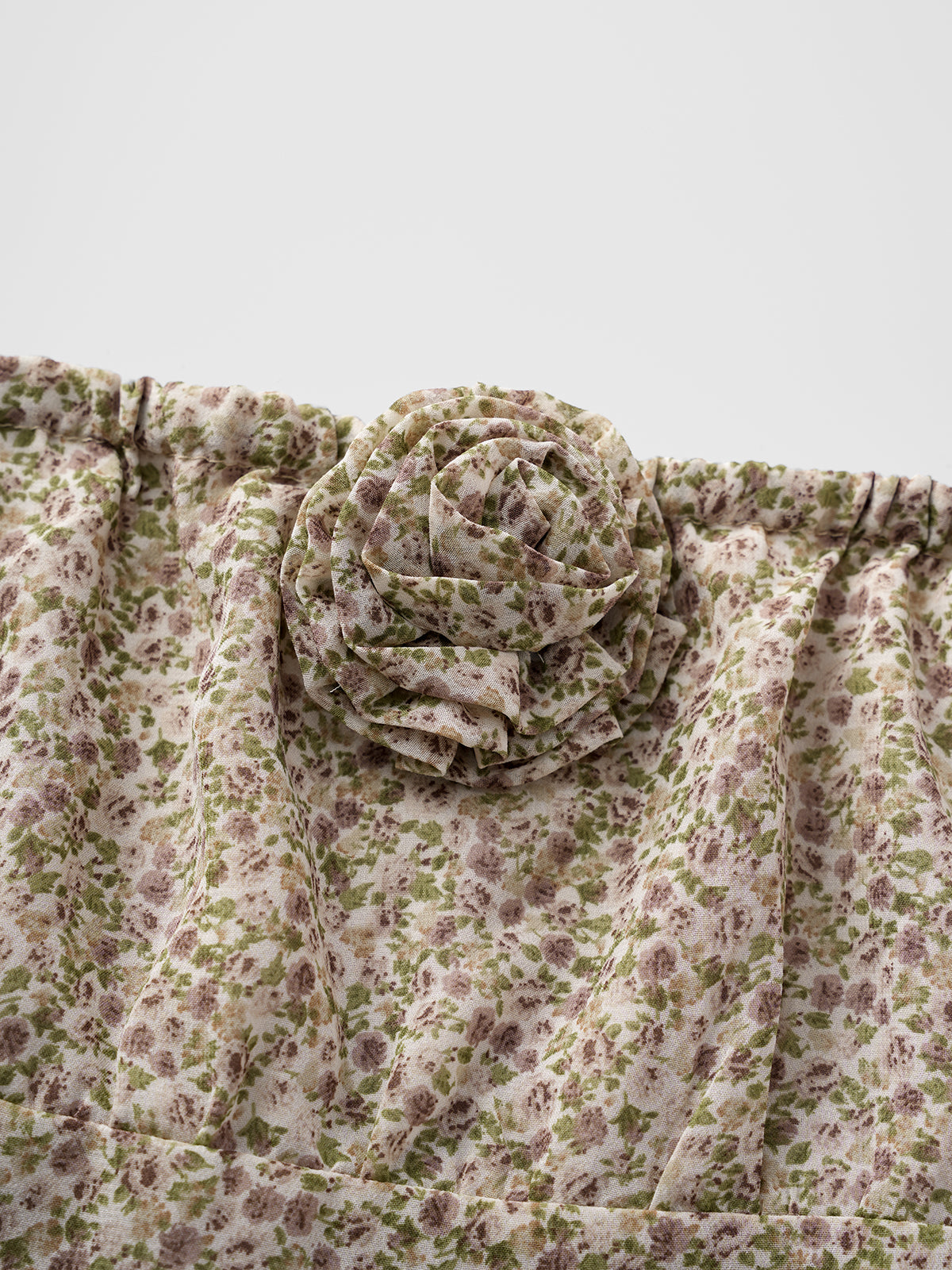 Unfinished Garden Asymmetric Dress – Soft Khaki Floral