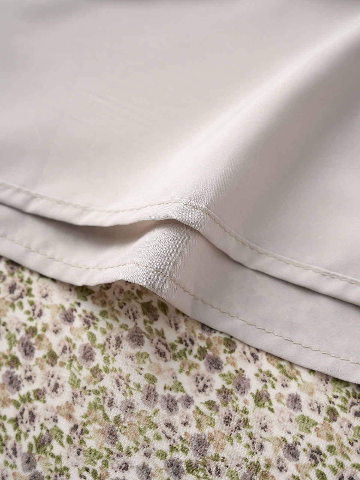 Unfinished Garden Asymmetric Dress – Soft Khaki Floral