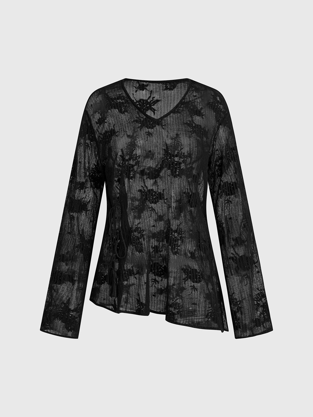 Ghosted Veil Sleeve Top - Black Smoke