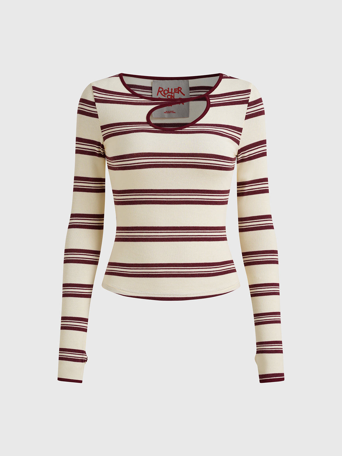Line Break Cutout Sleeve Top - Red Stripe