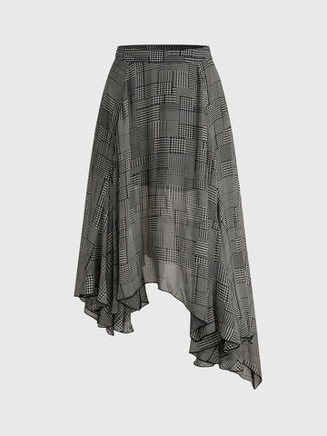 Tilted Promise Plaid Skirt - Black Charcoal