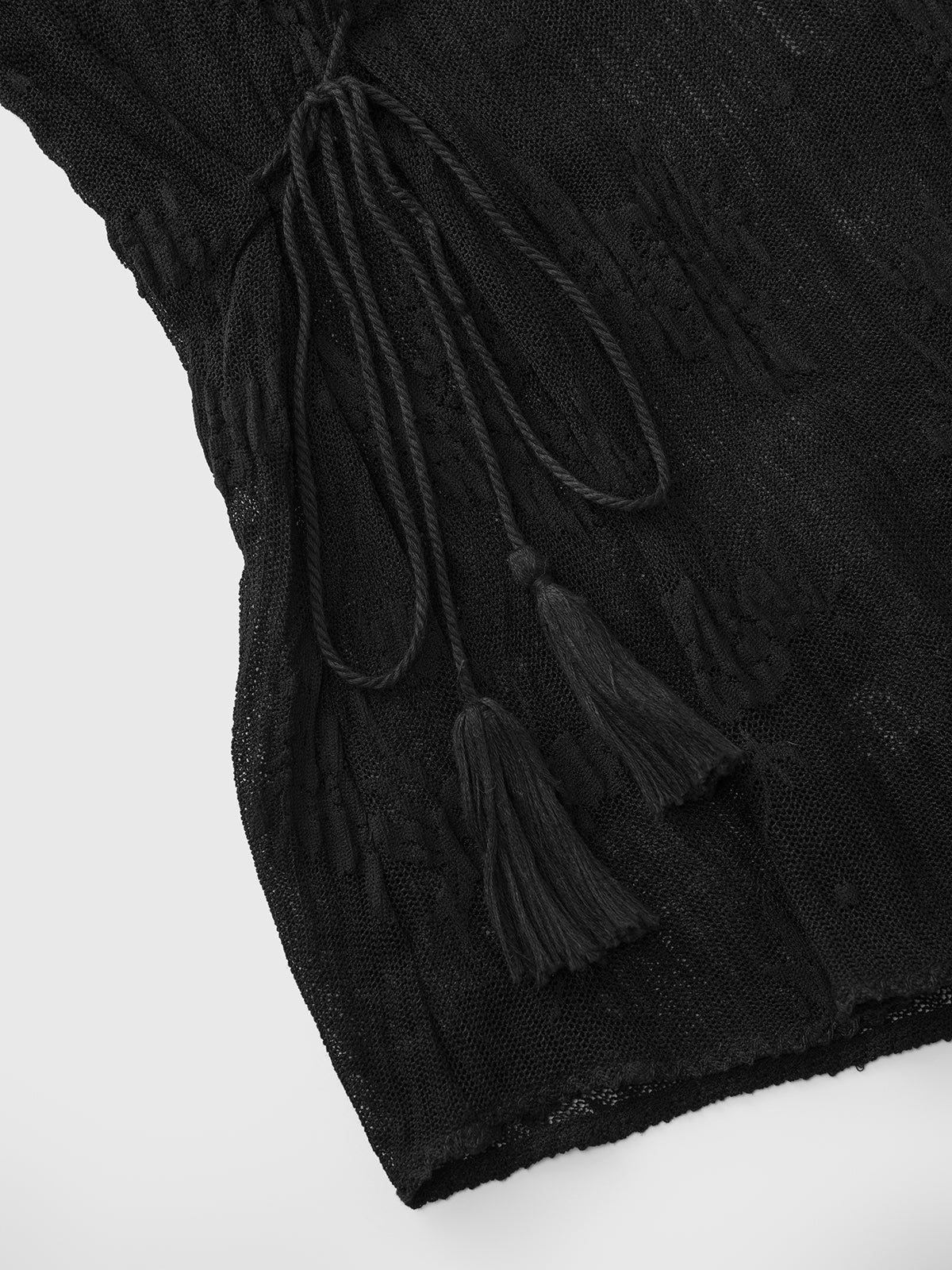 Ghosted Veil Sleeve Top - Black Smoke