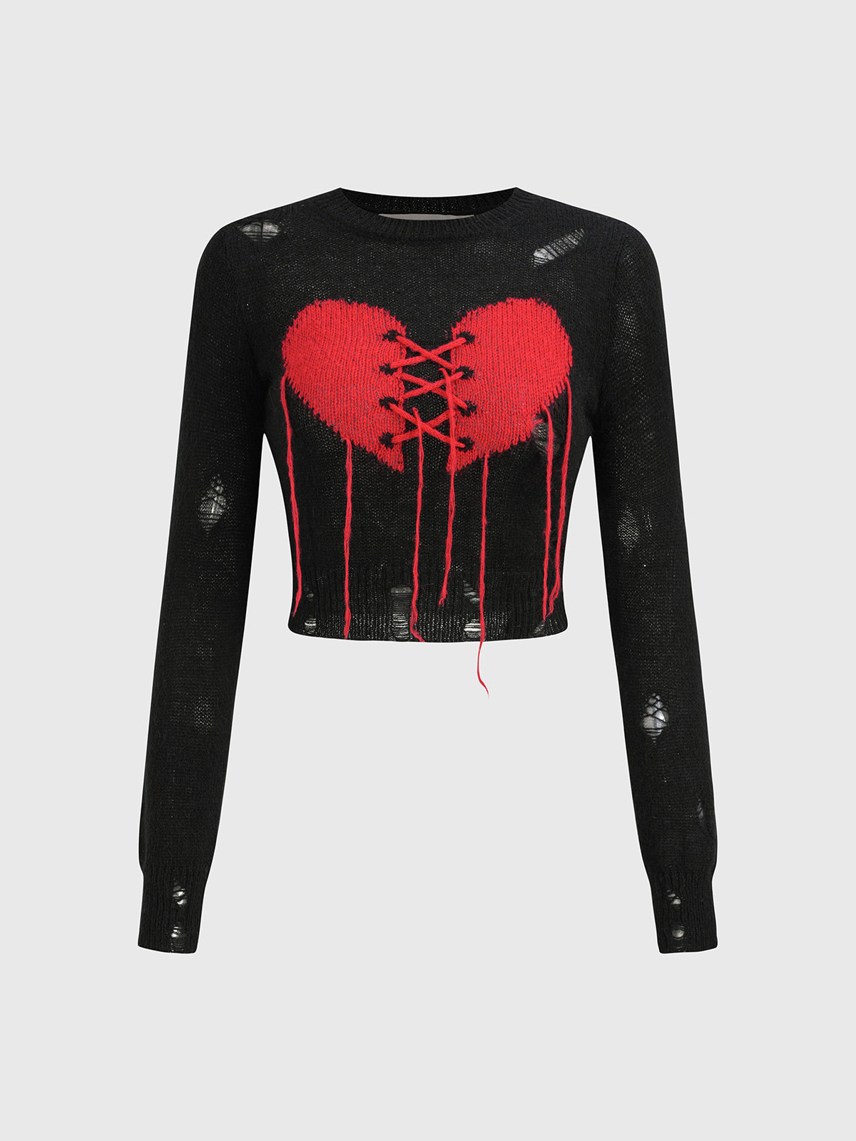 Still Beating Stitched Heart Sweater – Black Red
