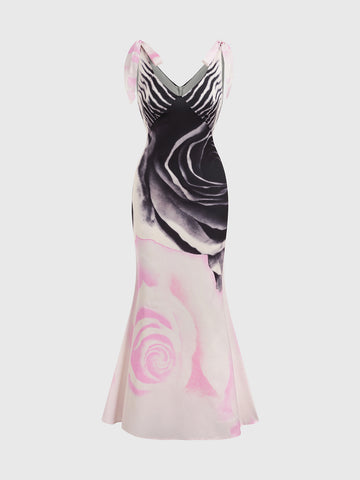 Soft Clash in Garden Draped Dress – Shadow Pink