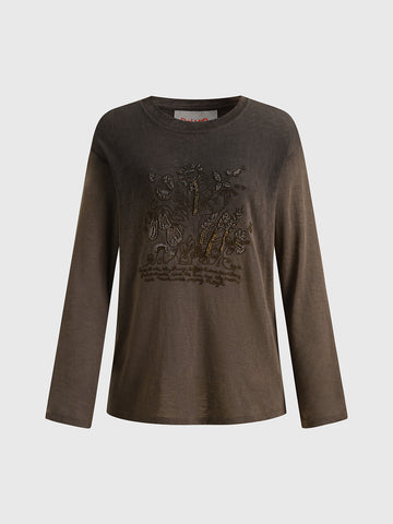 Too Much History Sleeve Top - Coffee Brown