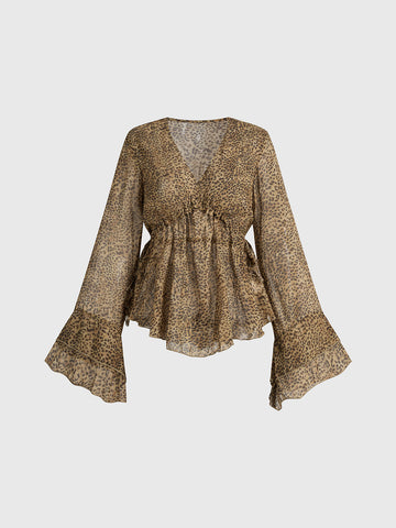 Handle With Irony Ruffle Top - Brown Leopard
