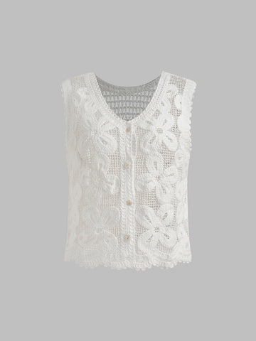 Veiled Cutout Vest - Pearl Ivory