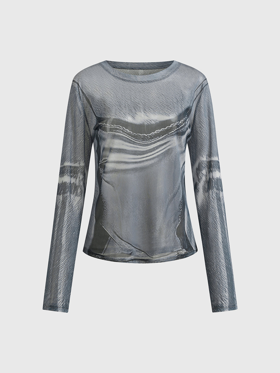 Brick Lane Mesh Print Slim Fit Long Sleeve - Grey