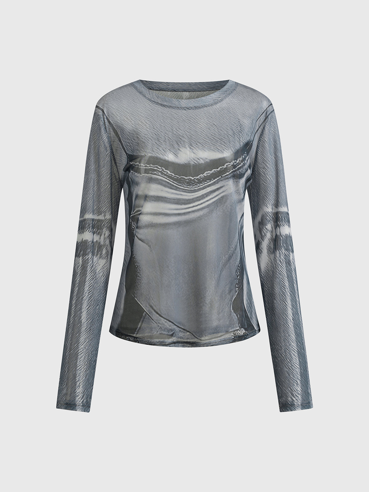 Brick Lane Mesh Print Slim Fit Long Sleeve - Grey